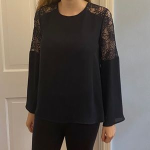 Aqua Navy S Long Sleeve Lace Shirt